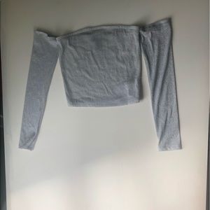 Shimmery open shoulder crop top
